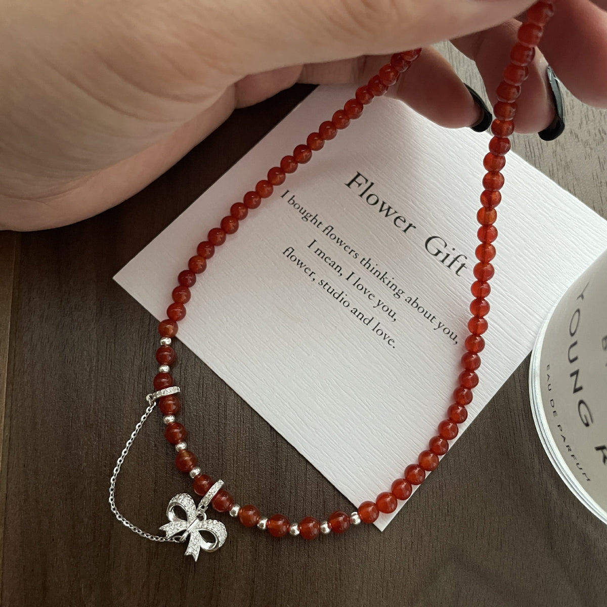 925 sterling silver red agate necklace