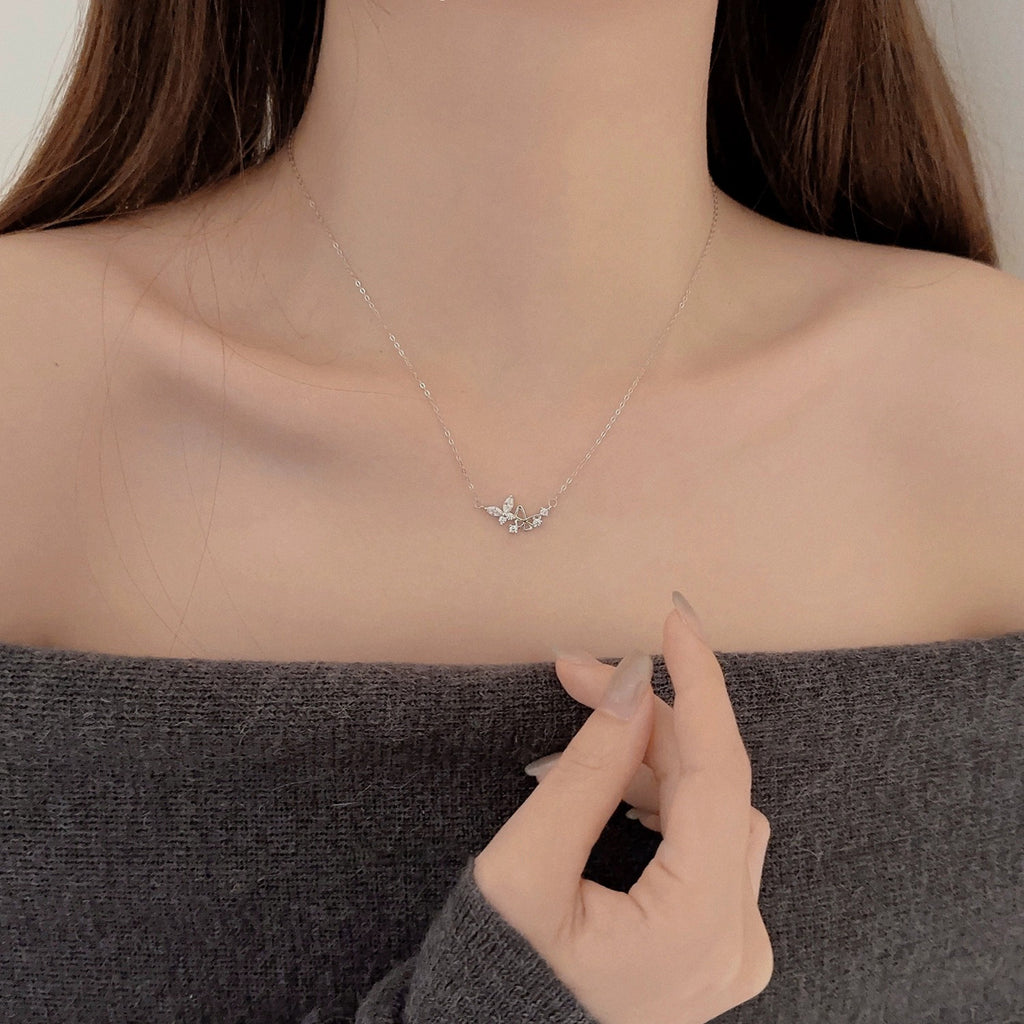 925 sterling silver double butterfly pendant necklace