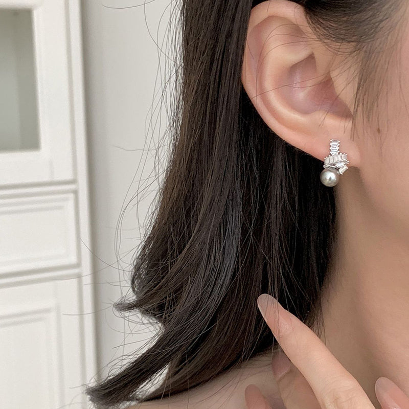 925 sterling silver pearl earrings - silvery