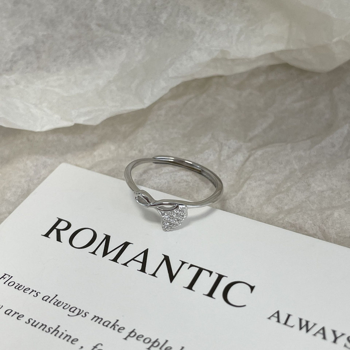 925 sterling silver ginkgo leaf opening ring - silvery