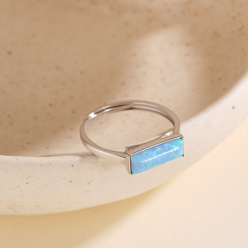 Elegant and Versatile 925 Sterling Silver Ring — Featuring a Rectangular Australian Opal, Open and Adjustable