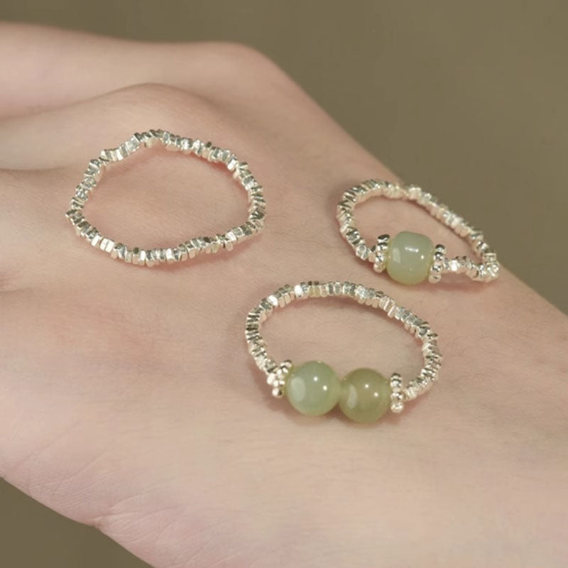 925 Sterling Silver Hotan Jade Ring - Silvery