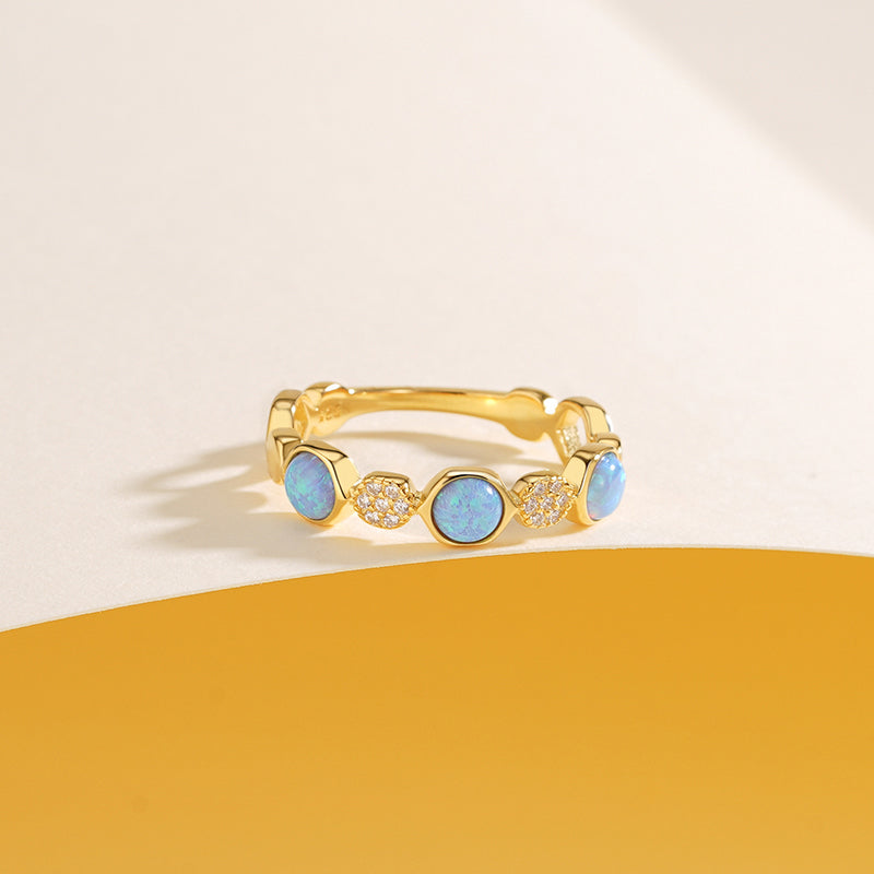 925 Sterling Silver Geometric Opal Ring
