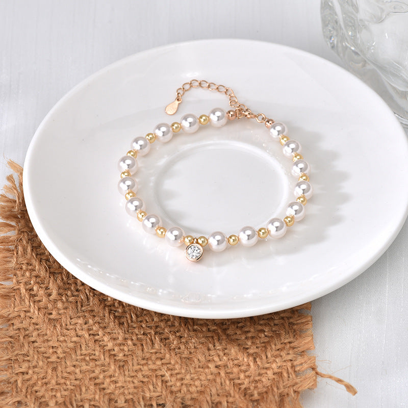 S925 Sterling Silver, Moissanite, and Pearl Bracelet