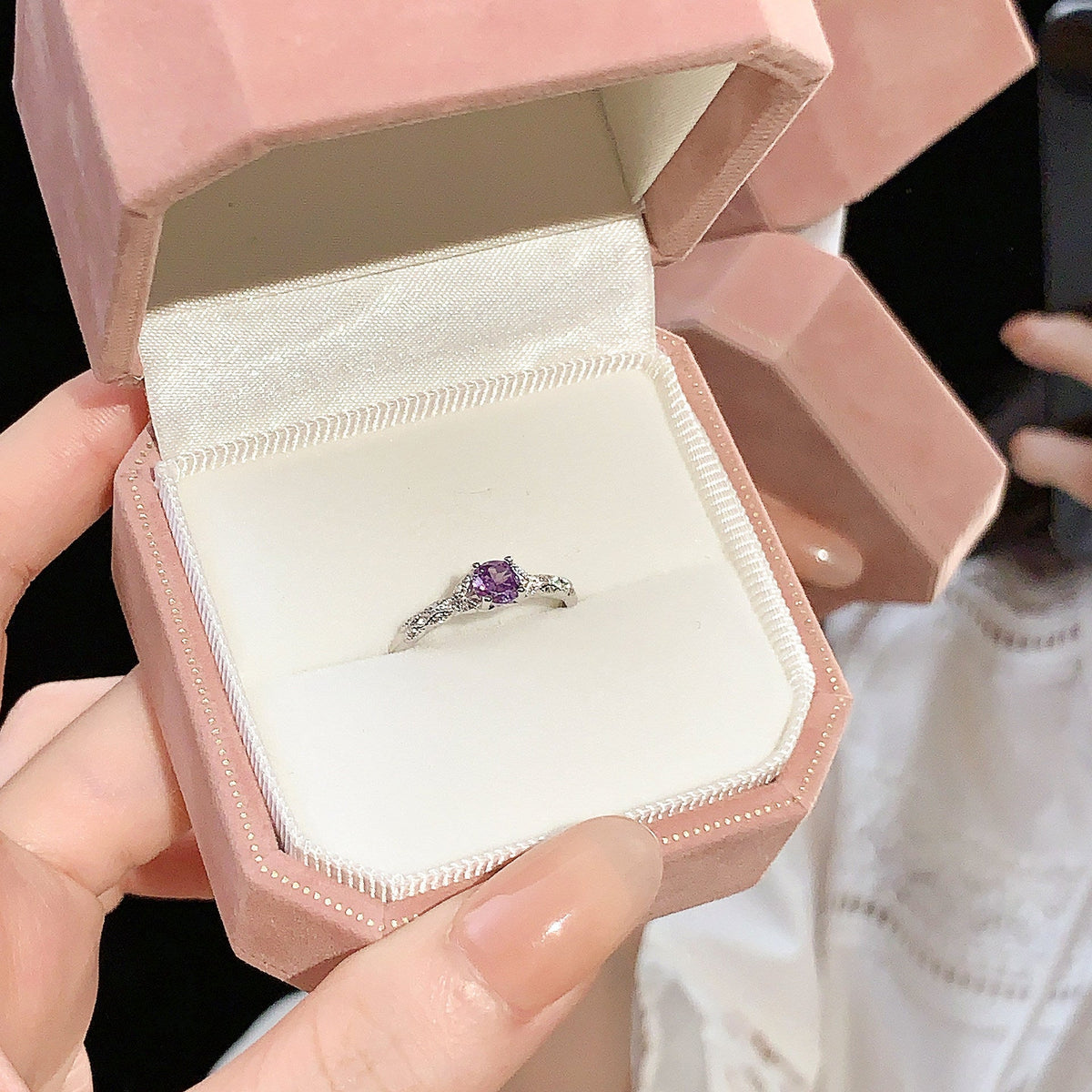S925 Pure Silver Purple Sparkling Zirconia Ring - Silvery