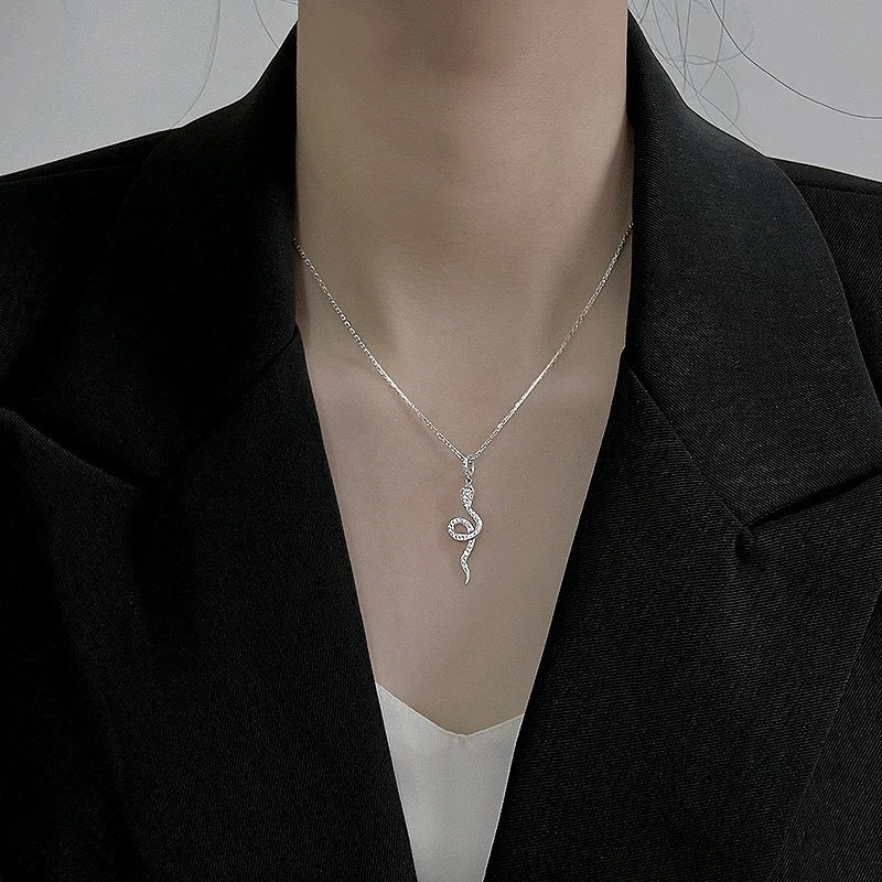 S925 sterling silver snake pendant necklace