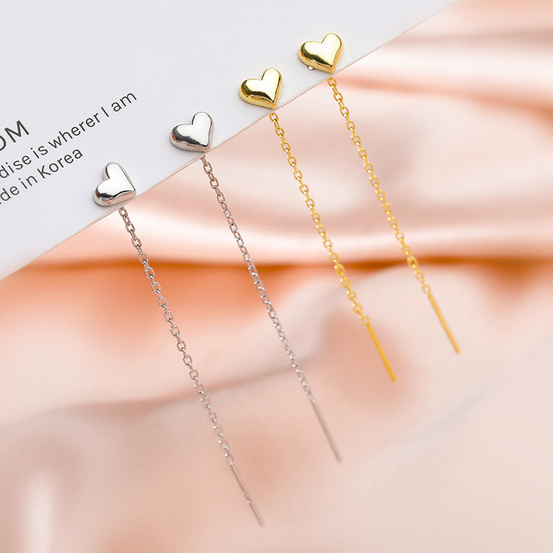925 sterling silver heart-shaped tassel ear line