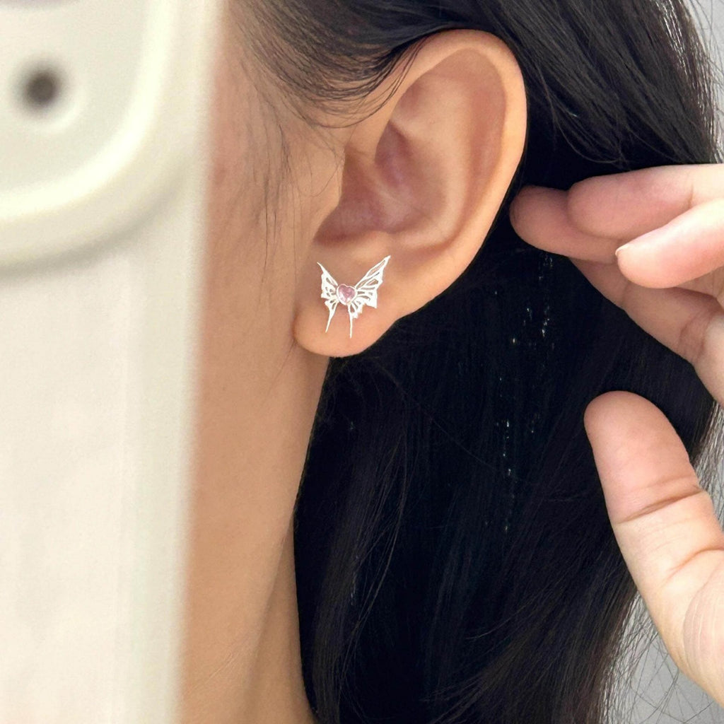 925 sterling silver butterfly shaped earrings - silvery
