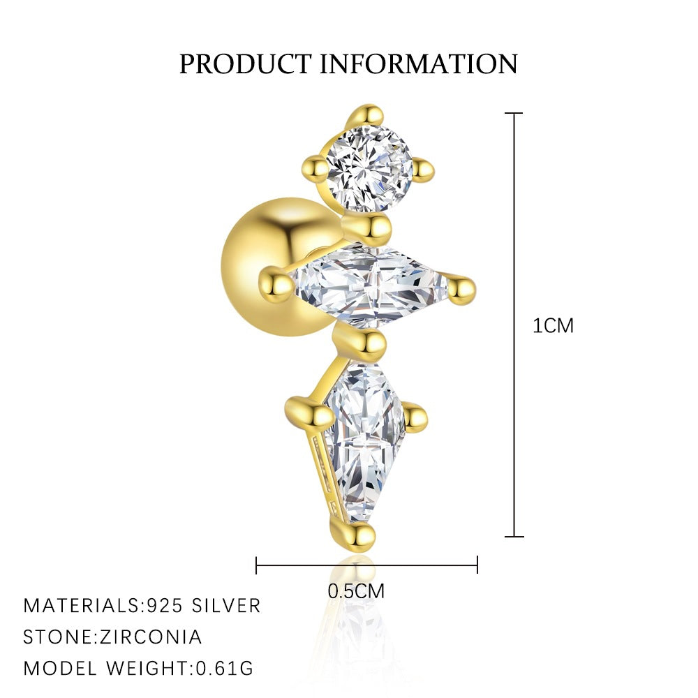 S925 Sterling Silver Geometric Zircon Stud Earrings