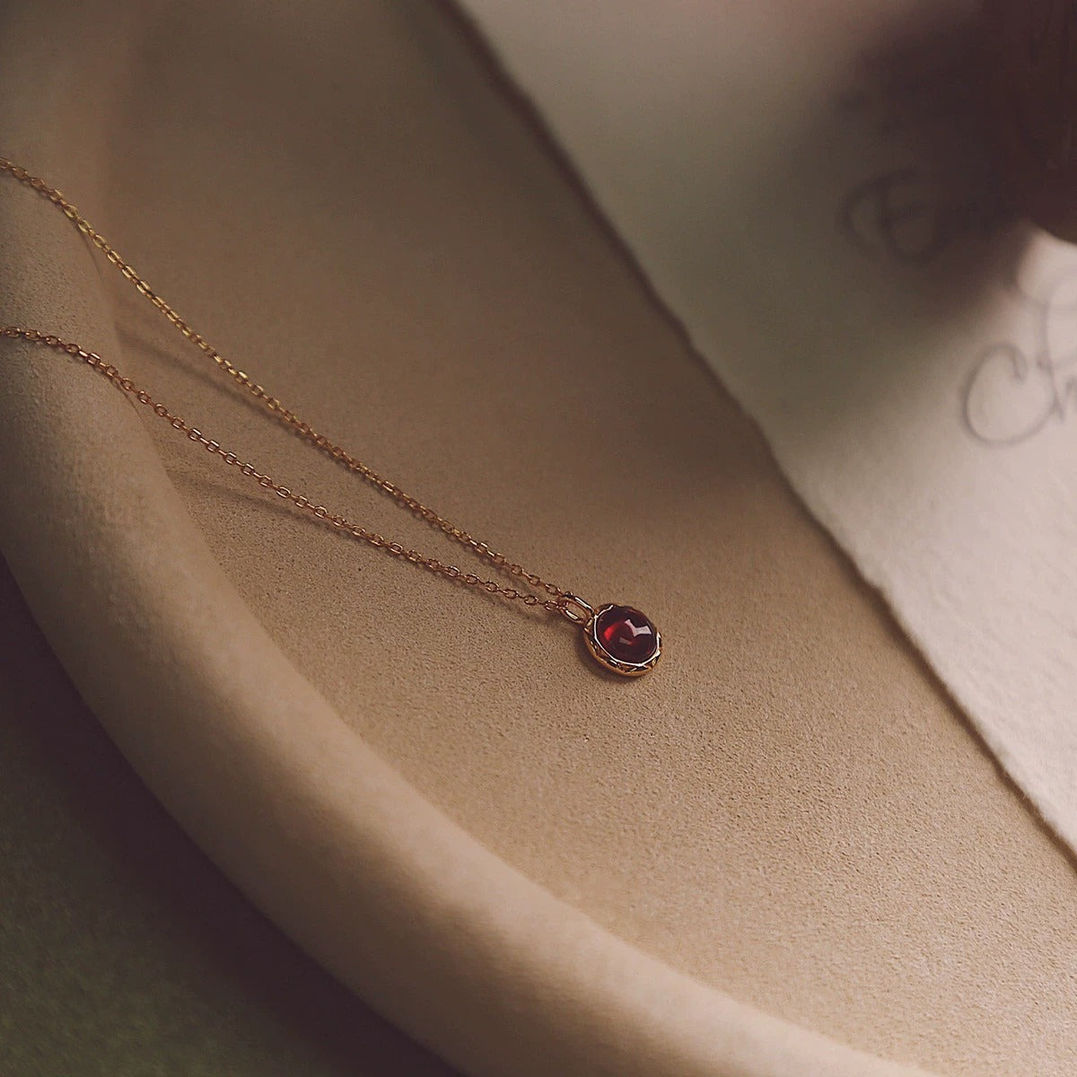 925 sterling silver garnet pendant necklace-golden