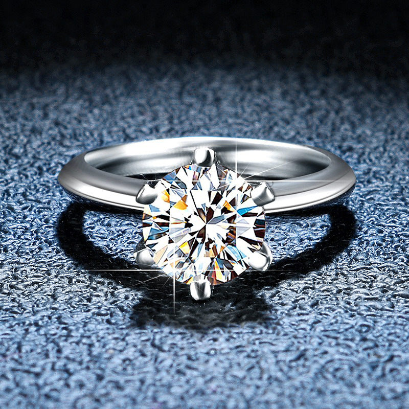 925 Sterling Silver Moissanite Six-Prong Ring