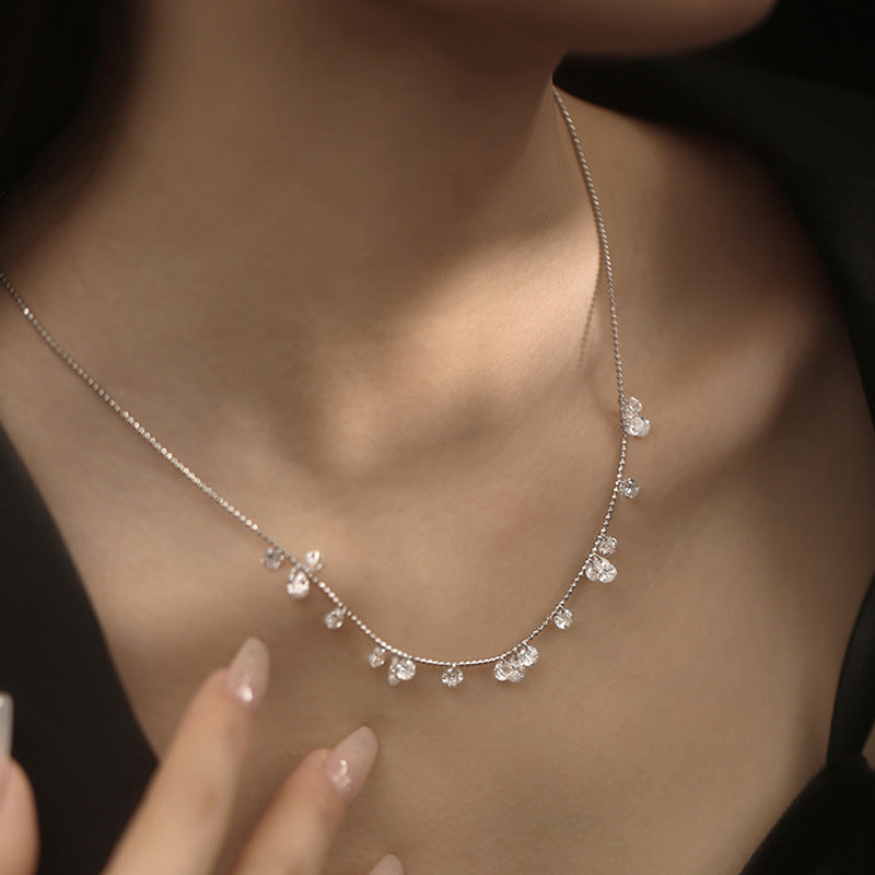 S925 Silver Sparkling Zirconia Necklace - Silvery