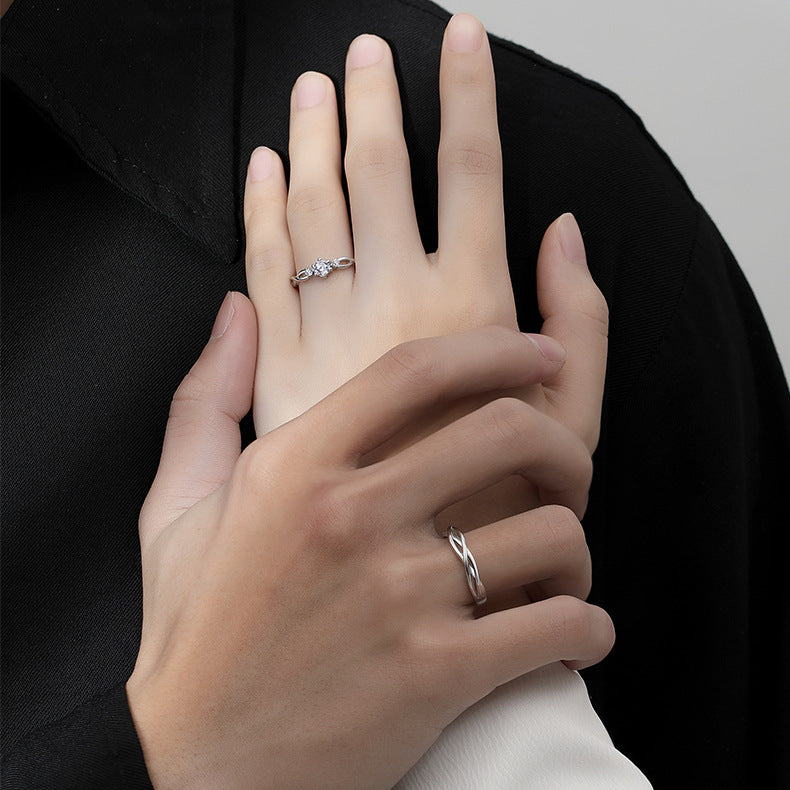 925 sterling silver couple's ring - silvery