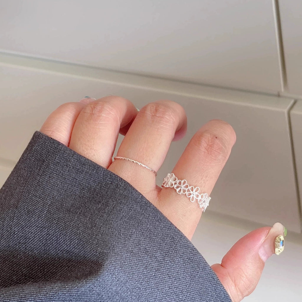 S925 Pure Silver Flower Ring - Silvery