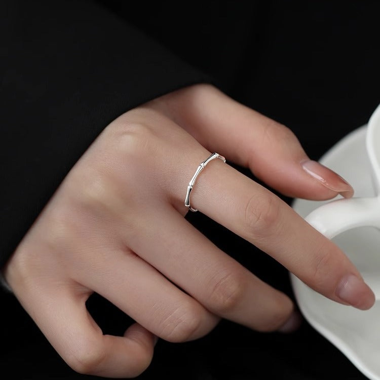 S925 Pure Silver Bamboo Knot Open Ring