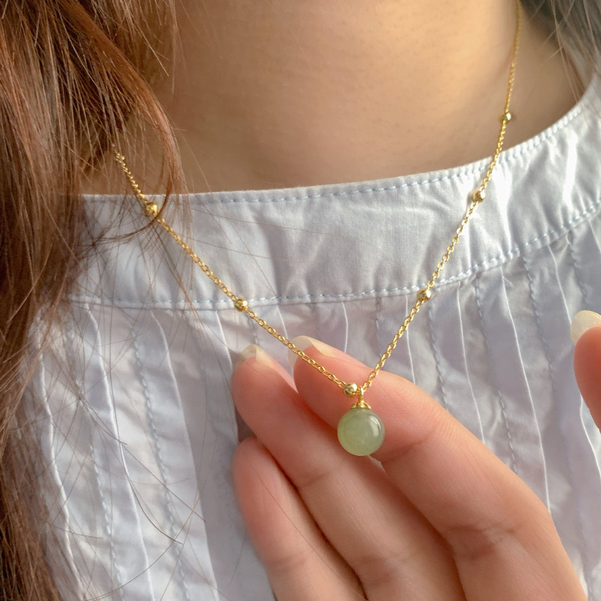 925 Sterling Silver Hotan Jade Pendant Necklace - Golden
