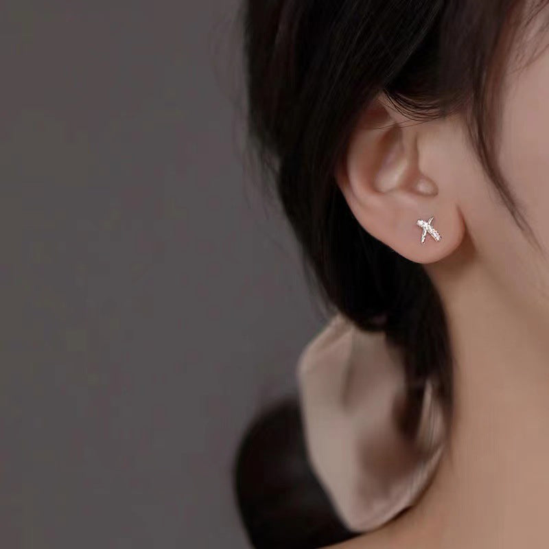 925 sterling silver X letter earrings - silvery
