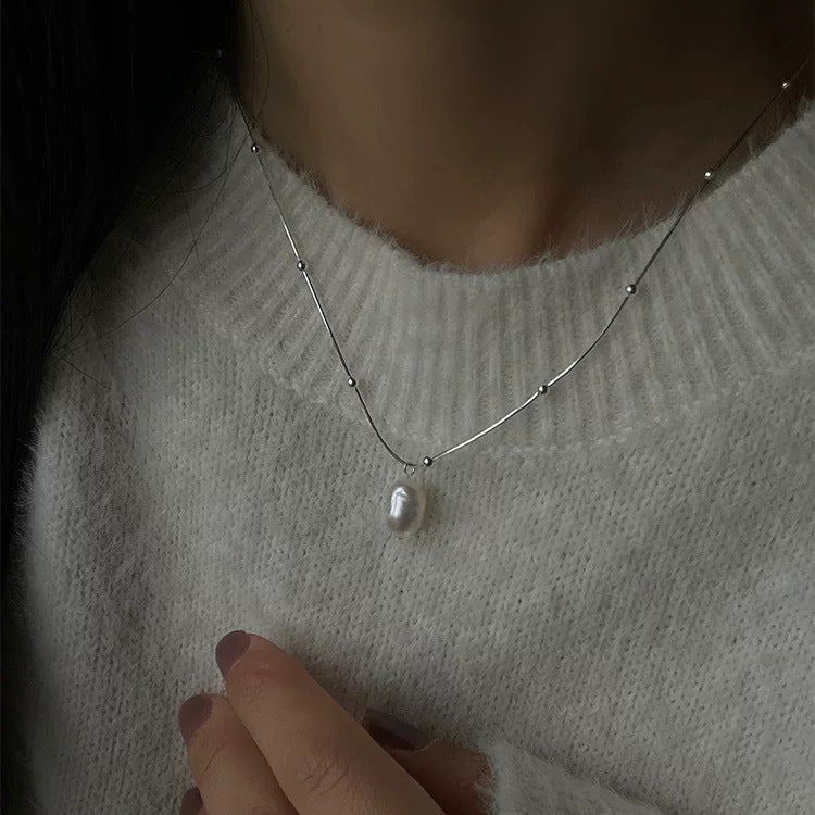 925 sterling silver Baroque pearl necklace