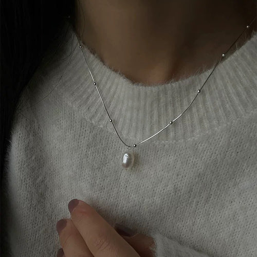 925 sterling silver Baroque pearl necklace