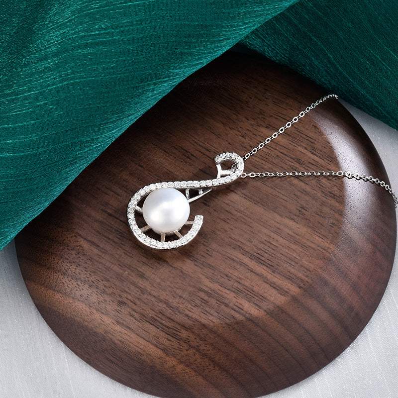 S925 Sterling Silver Musical Note Necklace with Moissanite and Natural Freshwater Pearl