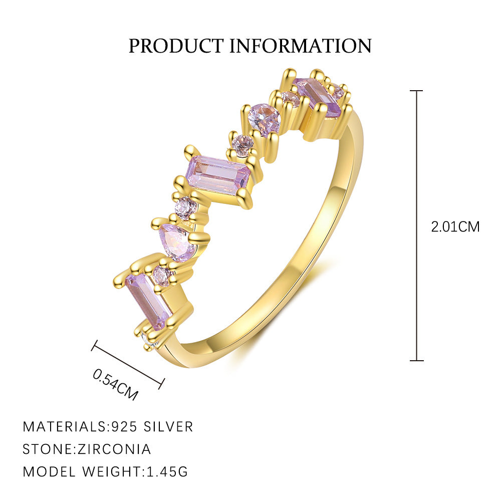 S925 Sterling Silver Ring with Colorful Zirconia