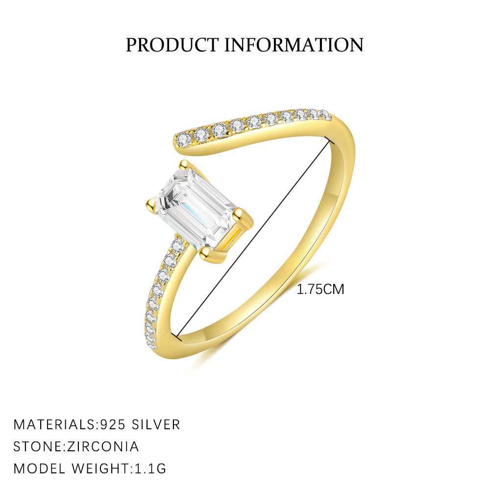 S925 Sterling Silver Open Ring with Zirconia