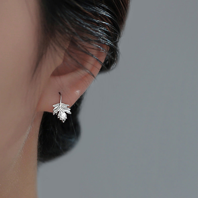 925 sterling silver maple leaf ear hook - silvery