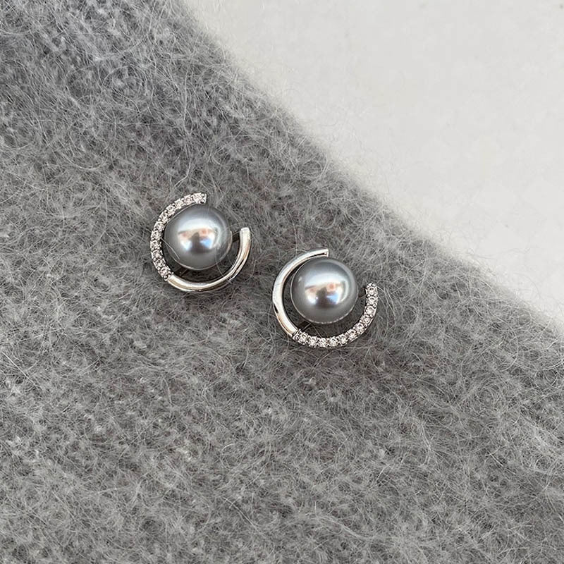 S925 sterling silver grey pearl earrings - silvery