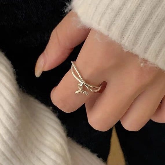 925 sterling silver fish tail pendant ring - silvery