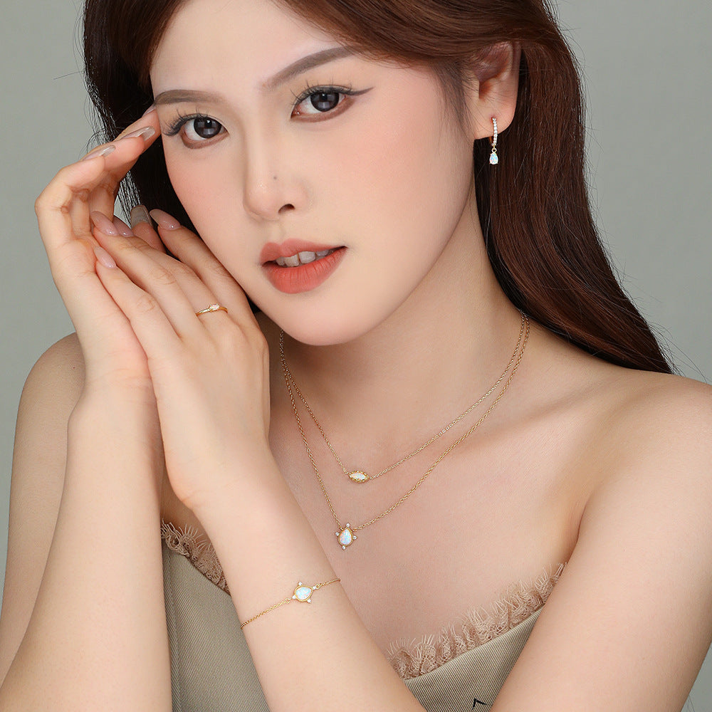 S925 Sterling Silver Opal and Zircon Earring and Ring Set