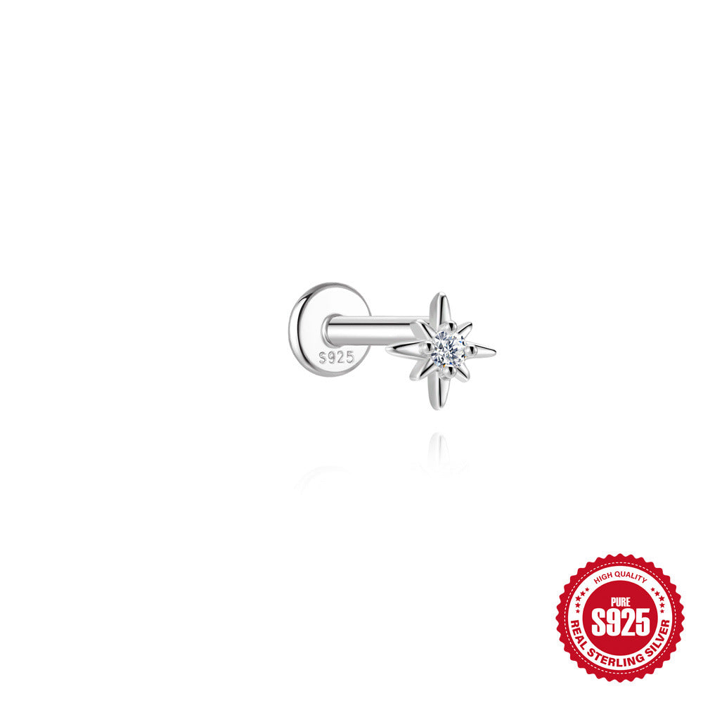 S925 Sterling Silver Square Star & Moon Moissanite Stud Earrings