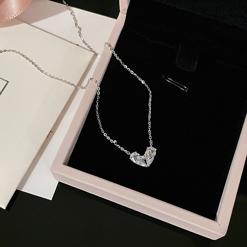 925 sterling silver heart pendant necklace - silvery
