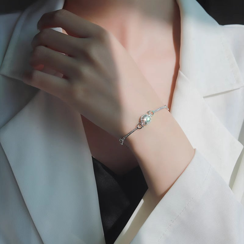 925 Sterling Silver Round Bezel-Set Moissanite Bracelet