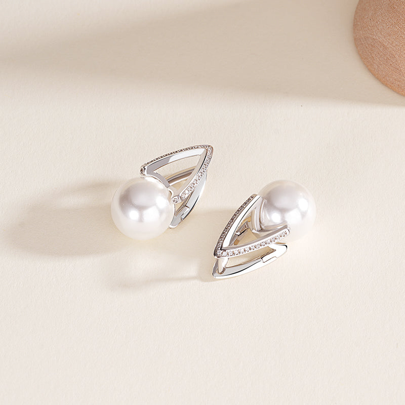 S925 Sterling Silver V-Shaped Horseshoe Earring Clasp with Faux Pearl
