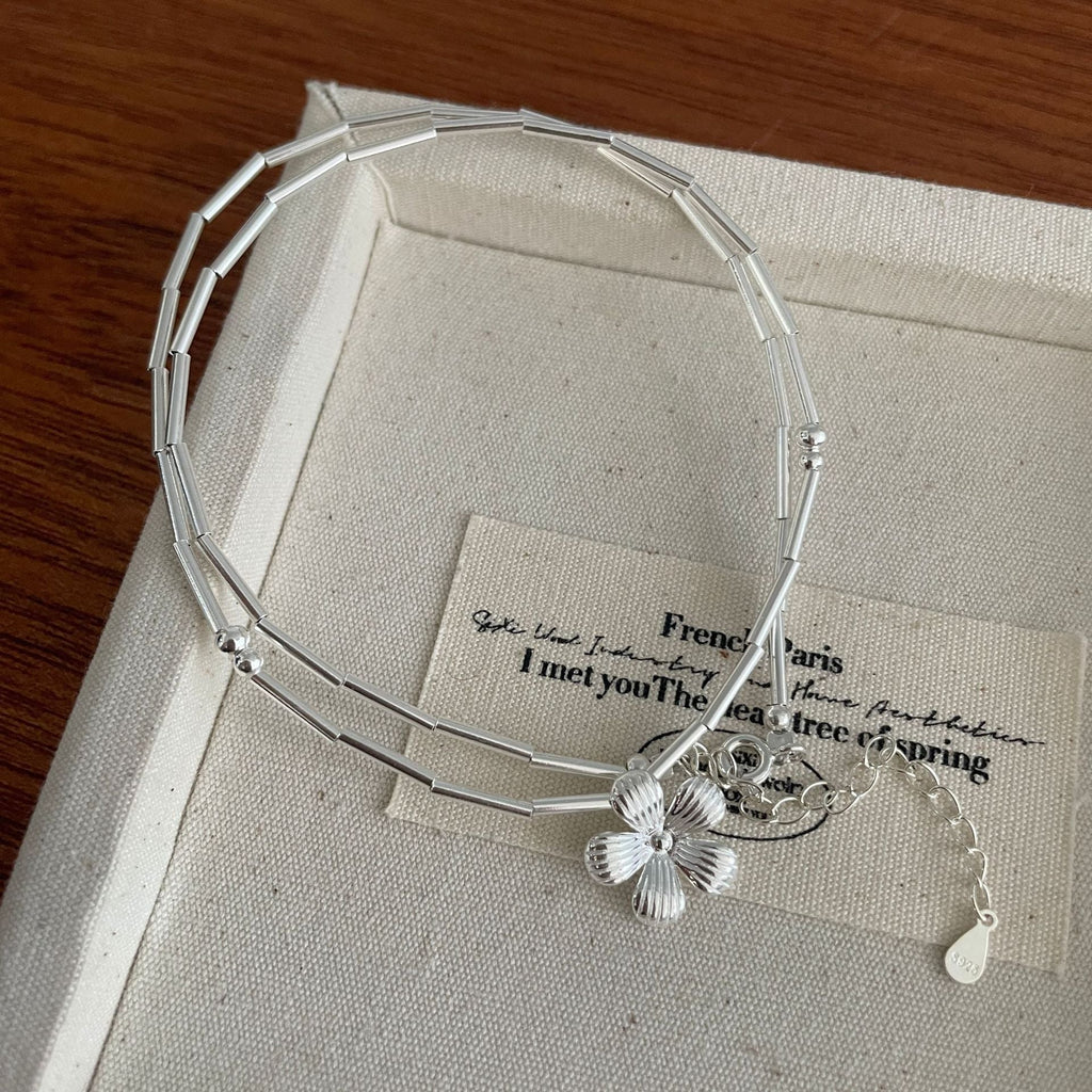 925 sterling silver flower pendant necklace - silvery