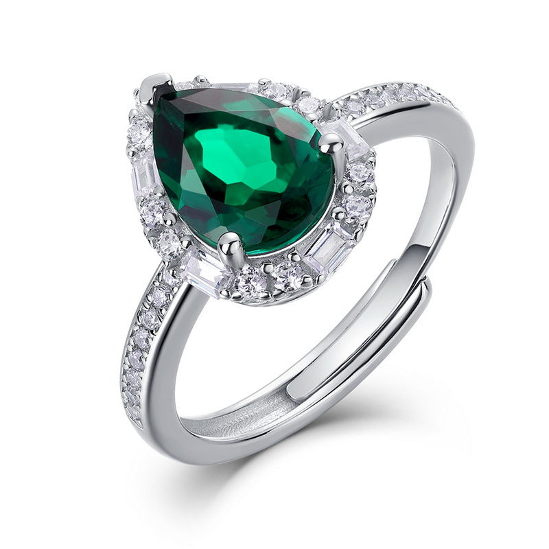 S925 Silver Adjustable Open Ring Set with Lab-Grown Colored Gemstone and Moissanite