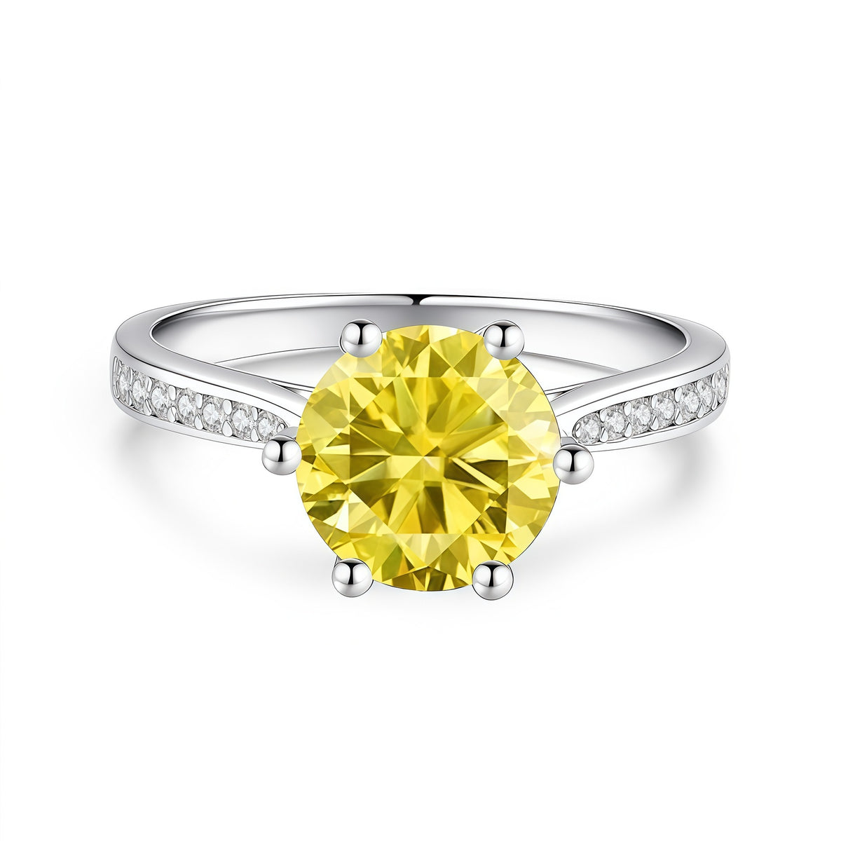 S925 Silver Six-Prong Ring with Colored Moissanite
