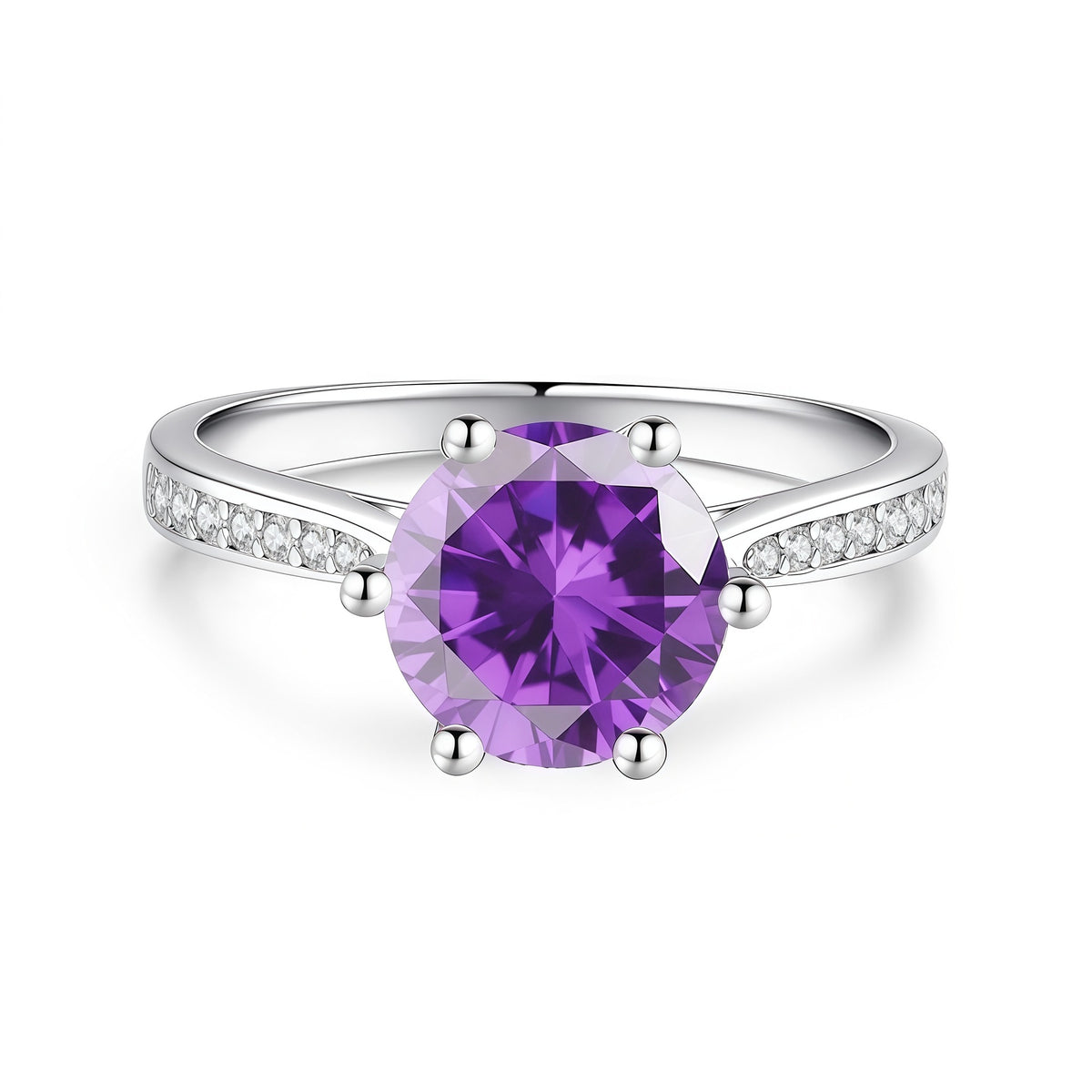 S925 Silver Six-Prong Ring with Colored Moissanite