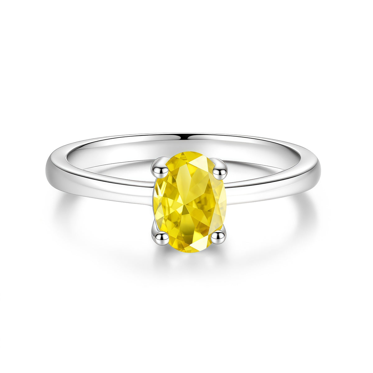 S925 Silver Oval-Shaped Ring with Colored Moissanite
