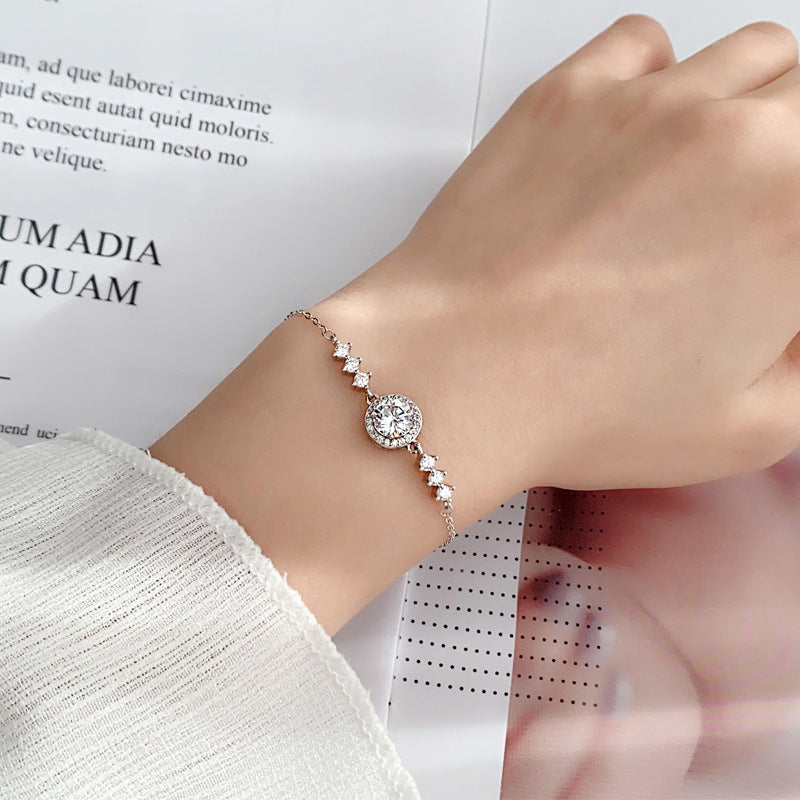 925 Sterling Silver Round Bag with Starry Sky Moissanite Bracelet