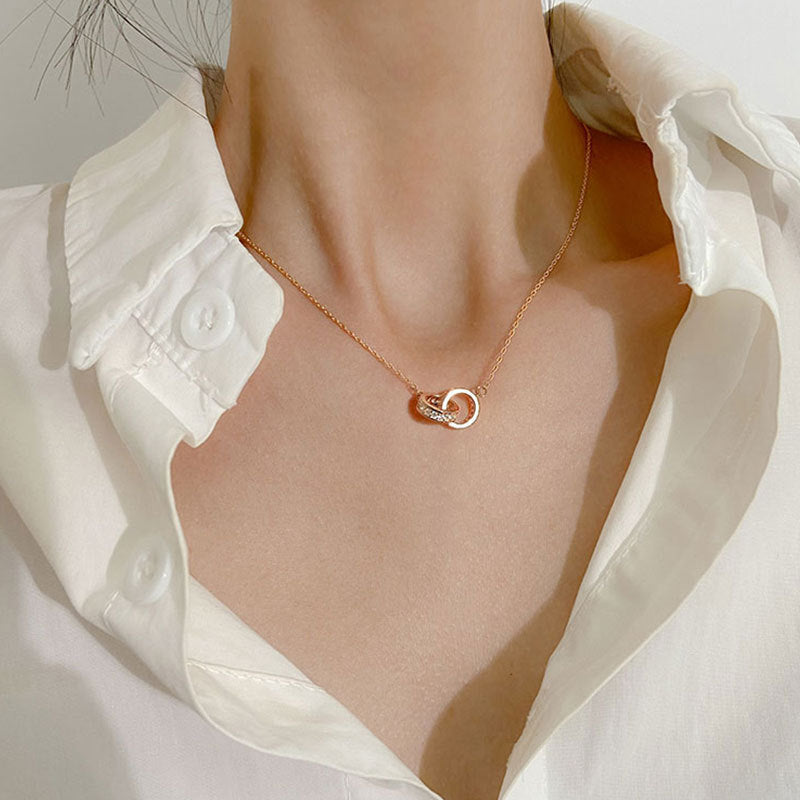 925 silver double ring pendant necklace
