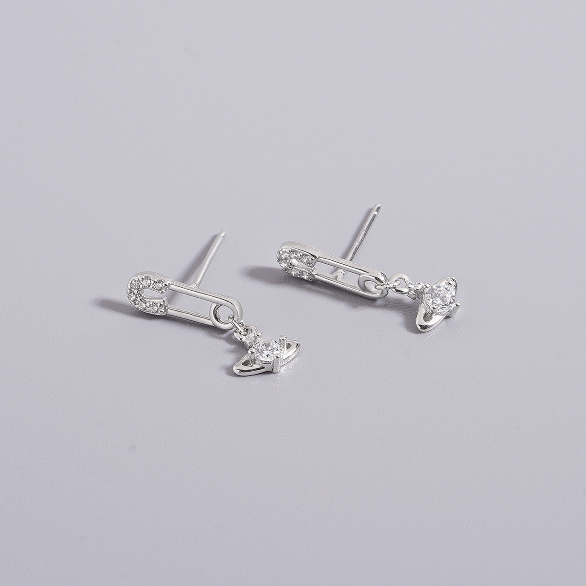 S925 sterling silver sparkling zirconium pin shaped earrings