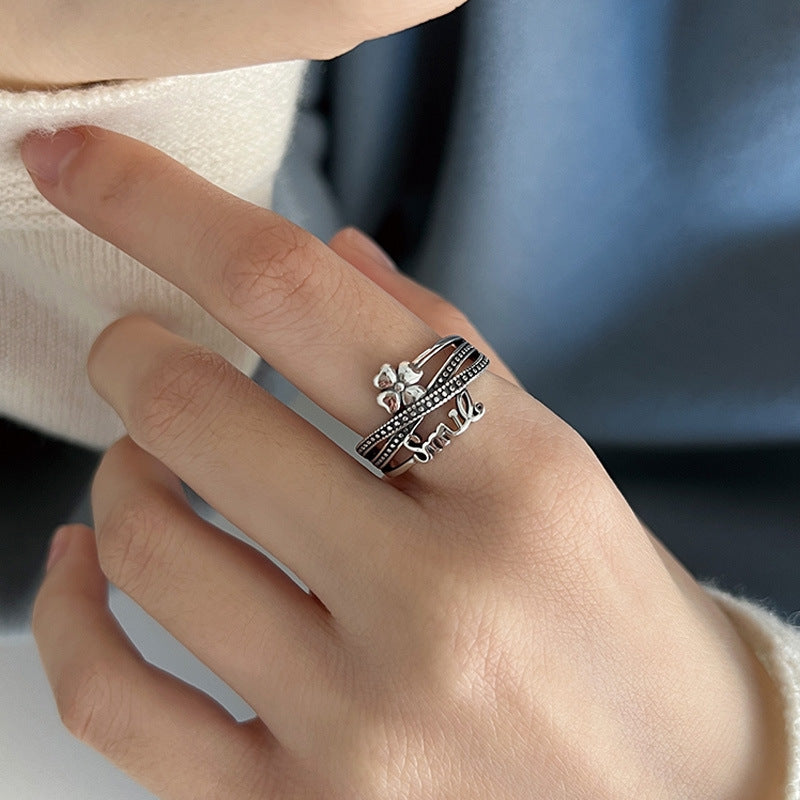 925 sterling silver four-leaf clover ring