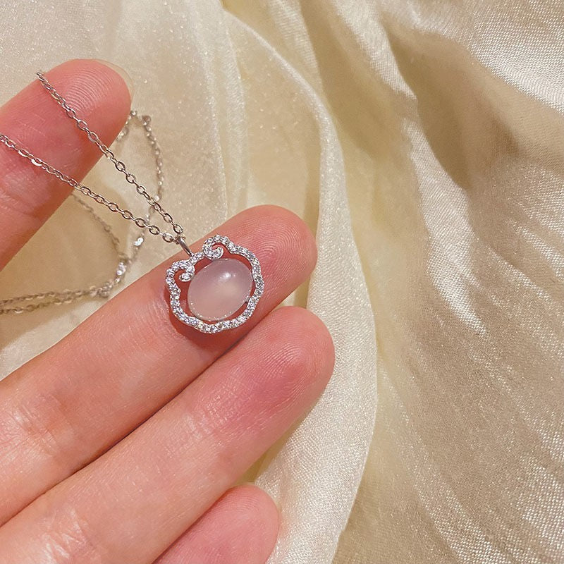 925 sterling silver chalcedony pendant necklace - silvery