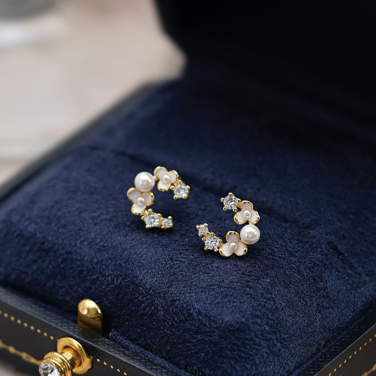 S925 sterling silver flower earrings - golden