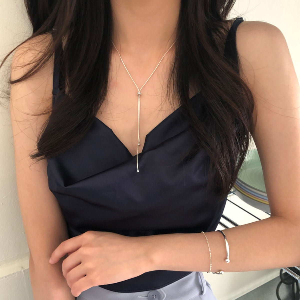 925 sterling silver tassel necklace - silvery