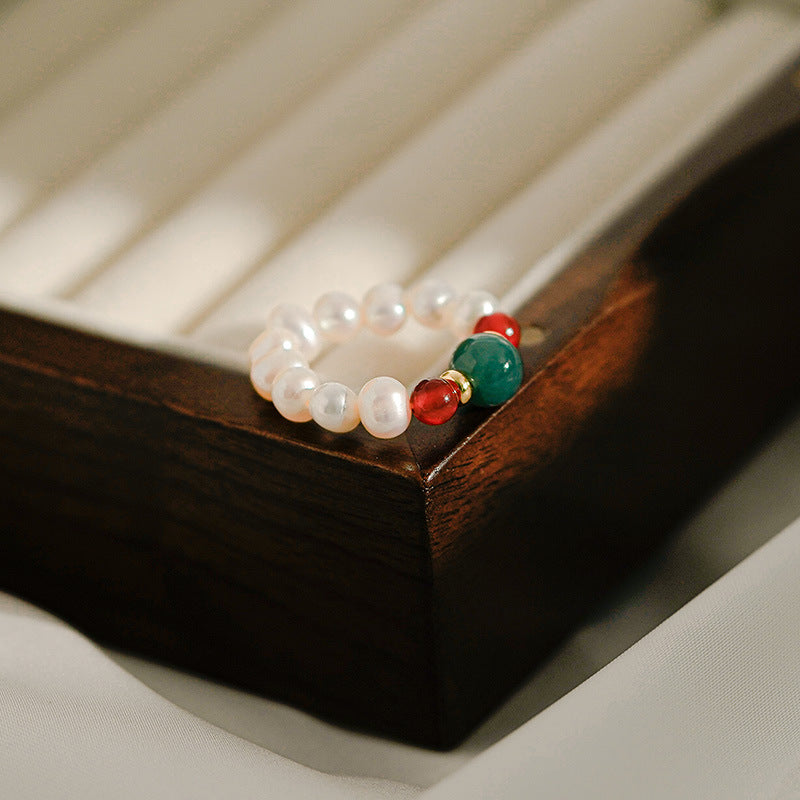 Freshwater pearl agate bead bracelet