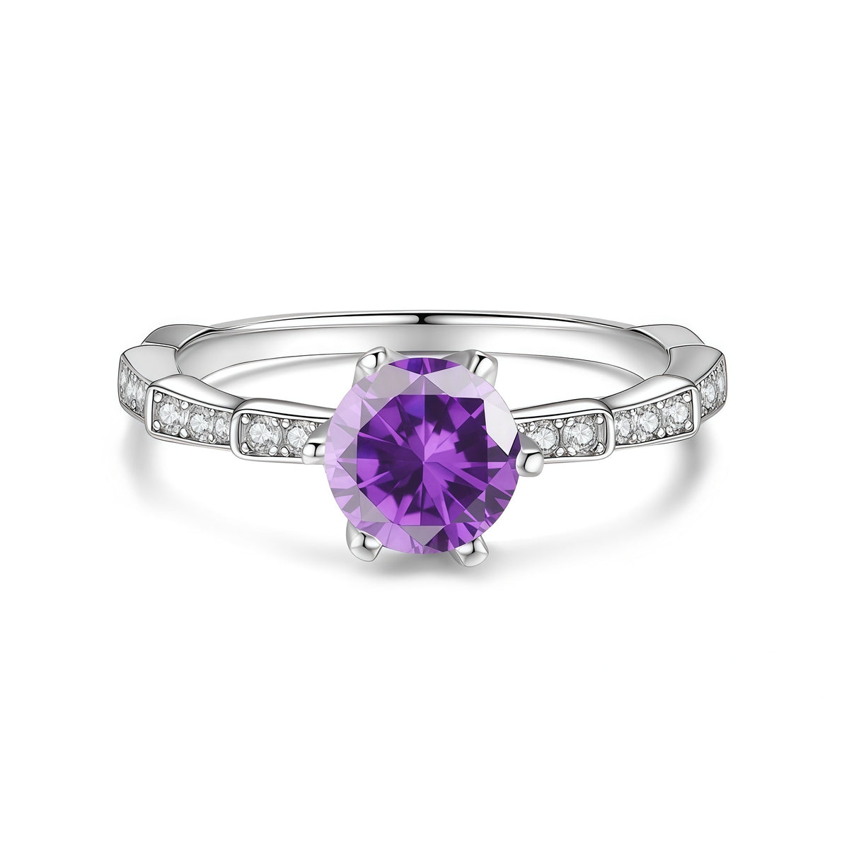 S925 Sterling Silver Snake Ring with Six-Prong Set Colored Moissanite