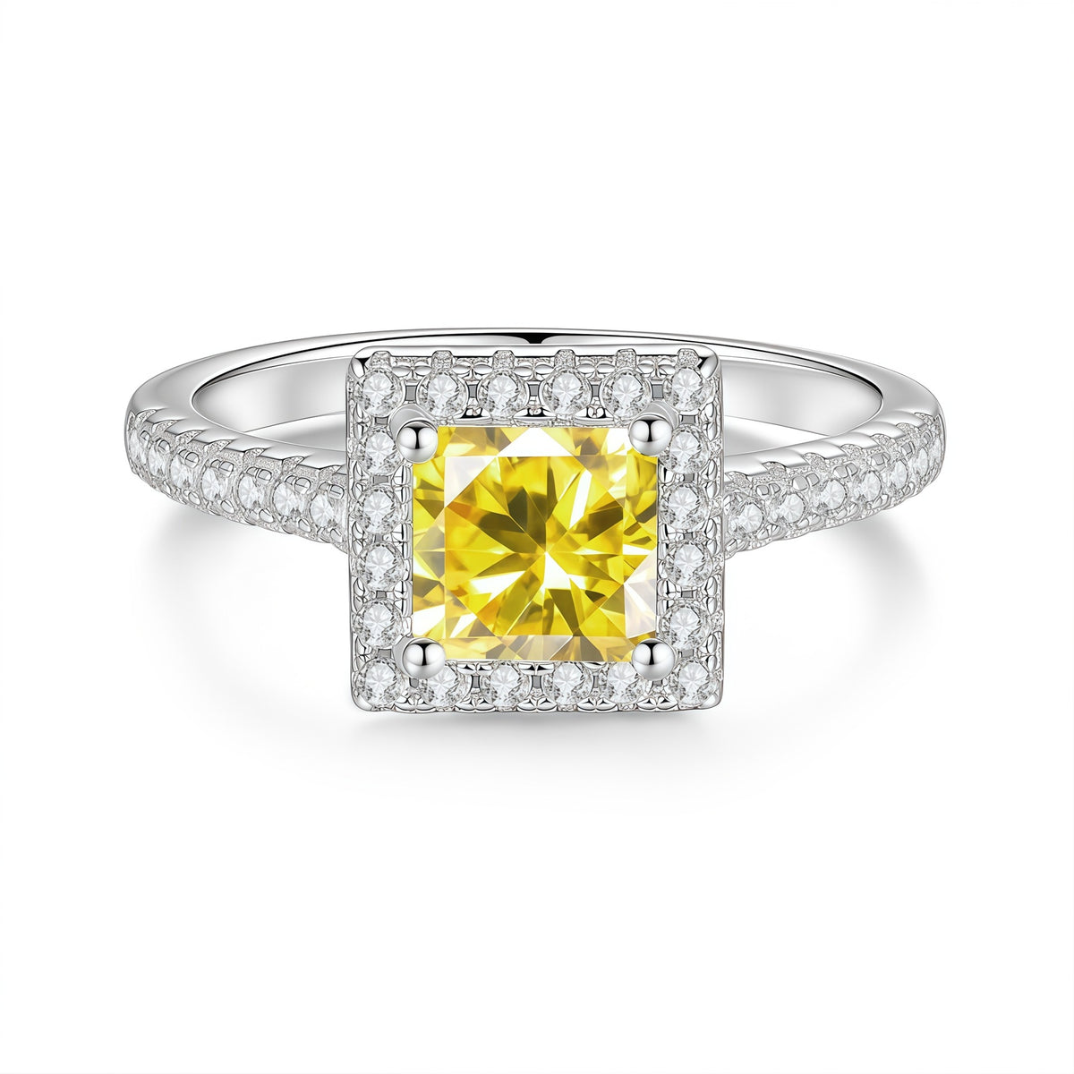 S925 Sterling Silver Square-Cut Colored Moissanite Ring