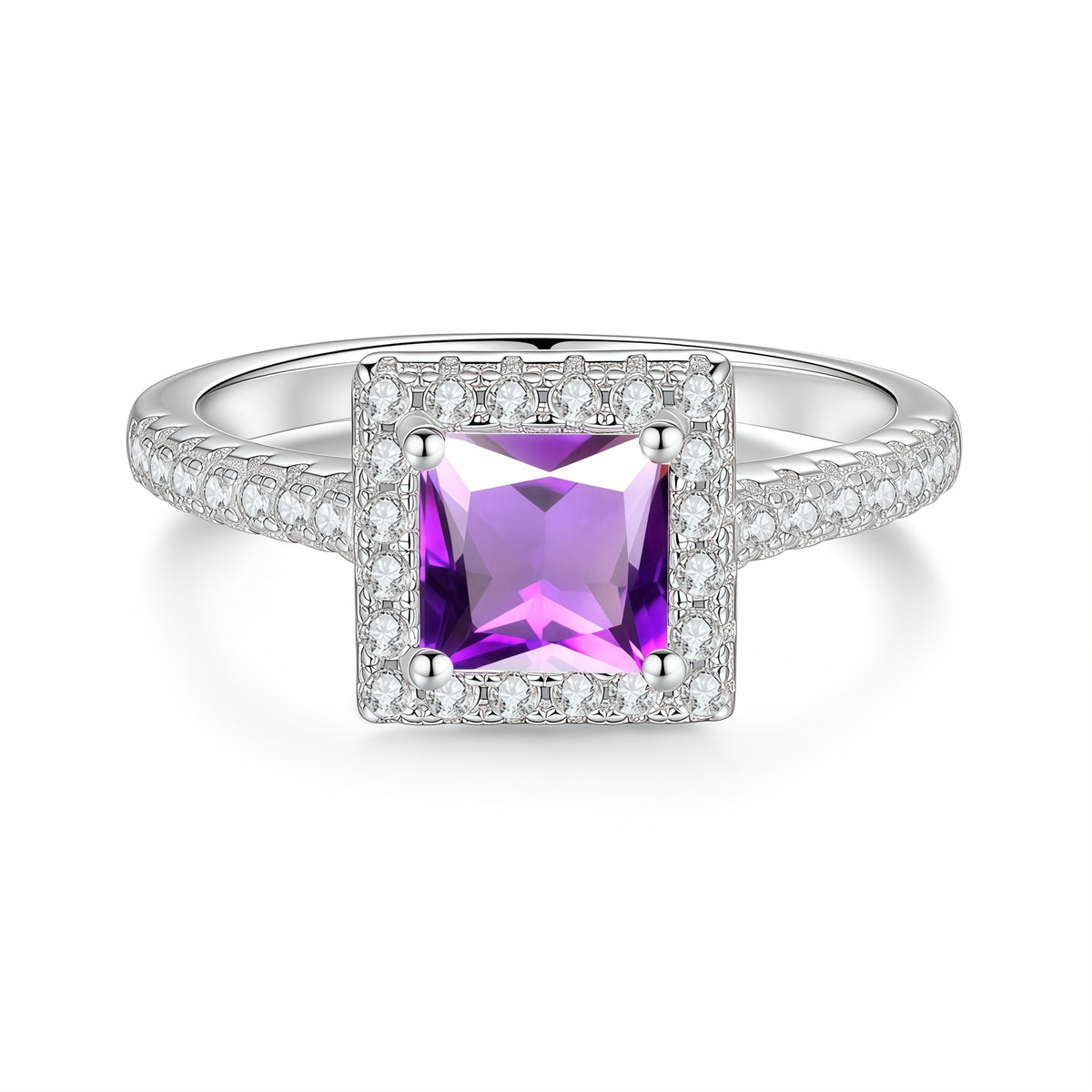 S925 Sterling Silver Square-Cut Colored Moissanite Ring